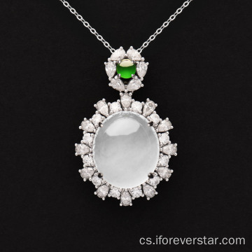 Ledový bílý jadeite jade 18k Pendant z pevného zlata